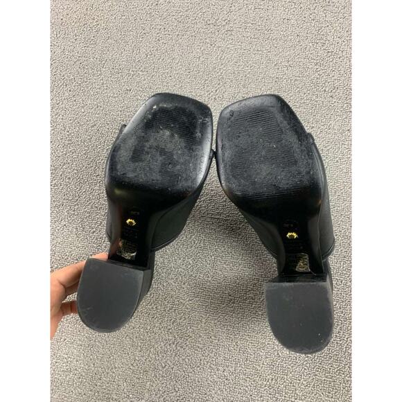 Stuart Weitzman Cayman 85 Block Slide Size 8.5 C Wide Heels Black Leather Shoes - Picture 4 of 7